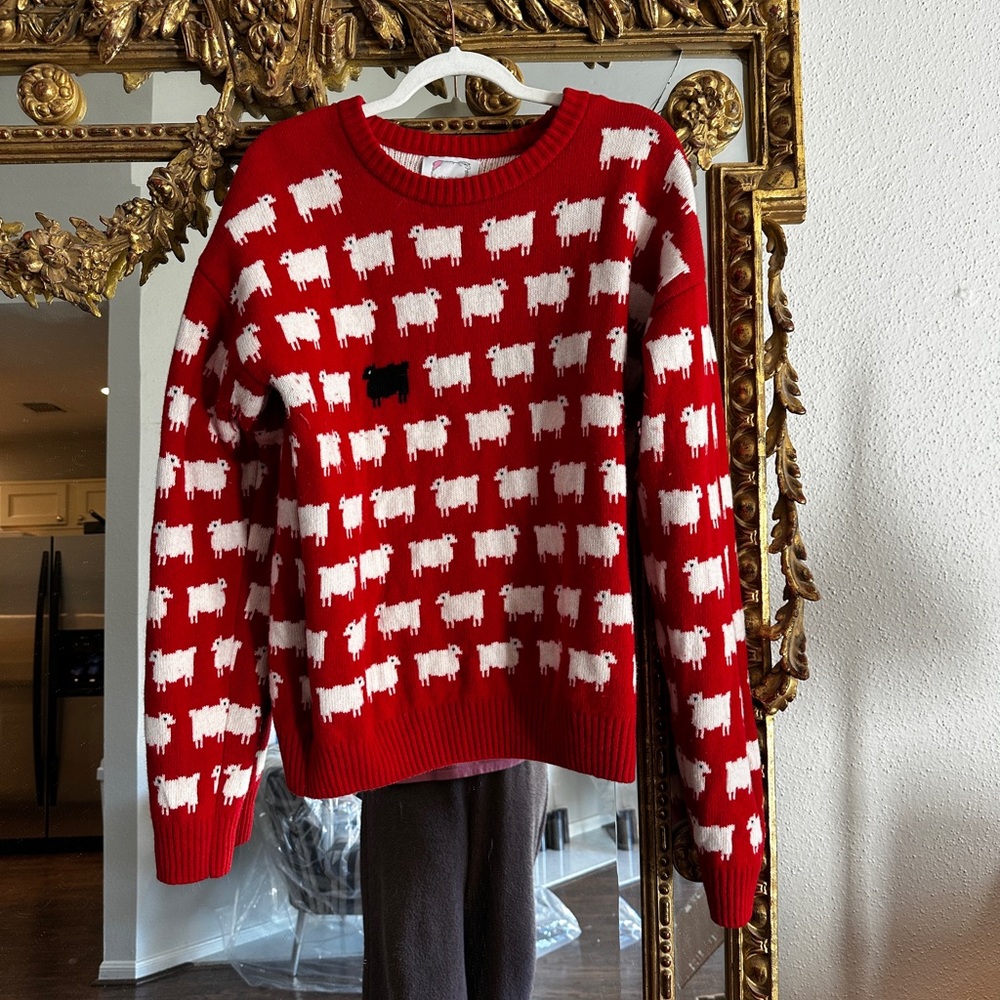 Red Sheep Pattern Sweater